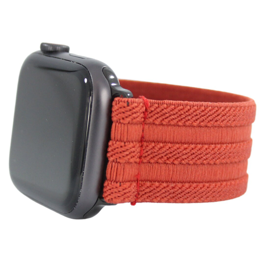 Elastic Watch Band For Apple - All Series | Models 1 8, Se, Ultra Red Crimson Textured Dressy Stripes