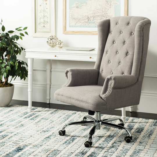 SAFAVIEH Ian Linen Chrome Leg Swivel Office Chair - 24.2" x 27.2" x 46.1"