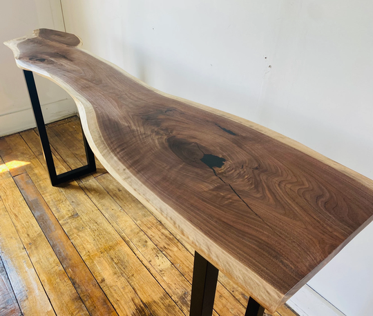 Black Walnut Console Table Live Edge - Custom Handmade Entryway Sofa Farm House Furniture