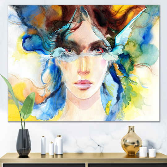 Designart 'Colorful Model Woman Portrait II' Glam Canvas Art Print