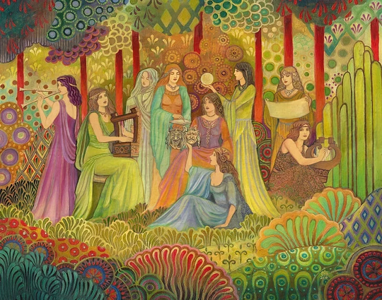 Nine Muses 11x14 Print Pagan Greek Goddess Art Deco Bohemian Psychedelic