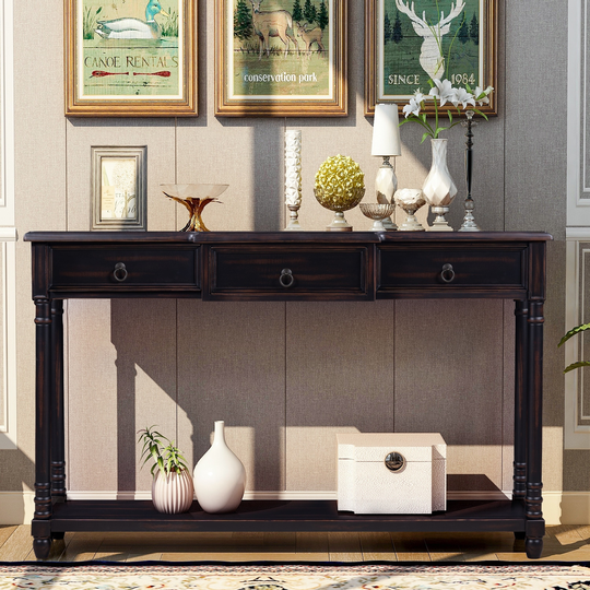 Console Table Sofa Table with Projecting Drawers and Long Shelf