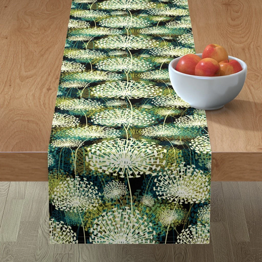 Mid Century Mod Table Runner - Dandelions By Chicca Besso Floral Large Scale Vintage Inspired Cotton Sateen Spoonflower