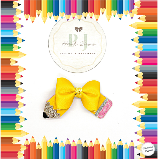 Pencil Pinched Hair Bow ~ Clip Back To School To Nylon Headband First Day Of