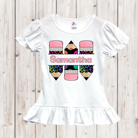 Bright Colors Personalized Back To School Split Pencil Shirt - To Tops With Name Monogram Shirts Tees For Kids