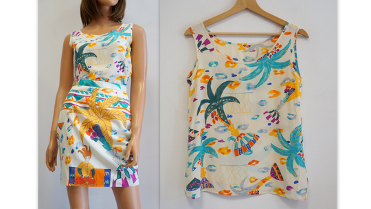 Louis Feraud Set, Silk Top Bluse, Cotton Pencil Skirt, Vintage Dress, Printed Silky Skirt Blouse, Small Medium Size