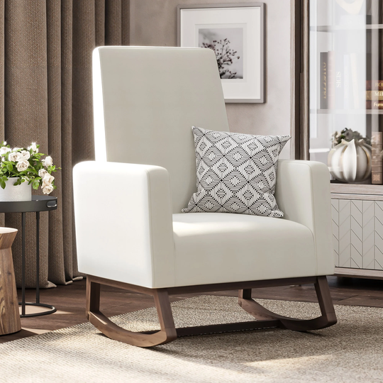 BELLEZE Rocking Chair Upholstered Arm chair Padded Seat, White