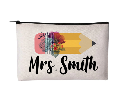 Teacher Gift, Pencil Pouch, Art Case, Zippered Custom Personalized