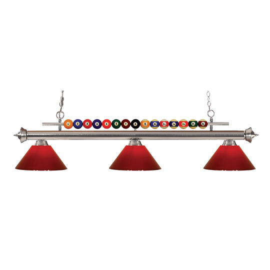 Avery Home Lighting Shark 3-light Island/Billiard Red-finished Light - Brushed Nickel