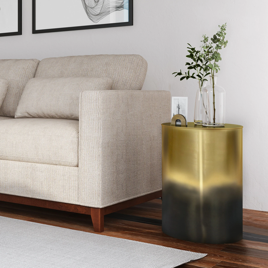 WYNDENHALL Lance Industrial 16 inch Wide Metal Metal Cylinder Accent Table in Ombre Black/ Gold, Fully Assembled