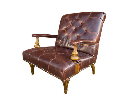 Vintage Genuine Leather Side Chair, Oversized Large Fireside Leather Chair