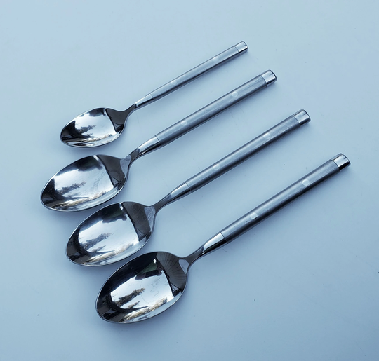 Hampton Silversmiths Shangrila Set Of 4 Spoons - Soup 1 Teaspoon Oval Frosted Handle Design Glossy Bowls