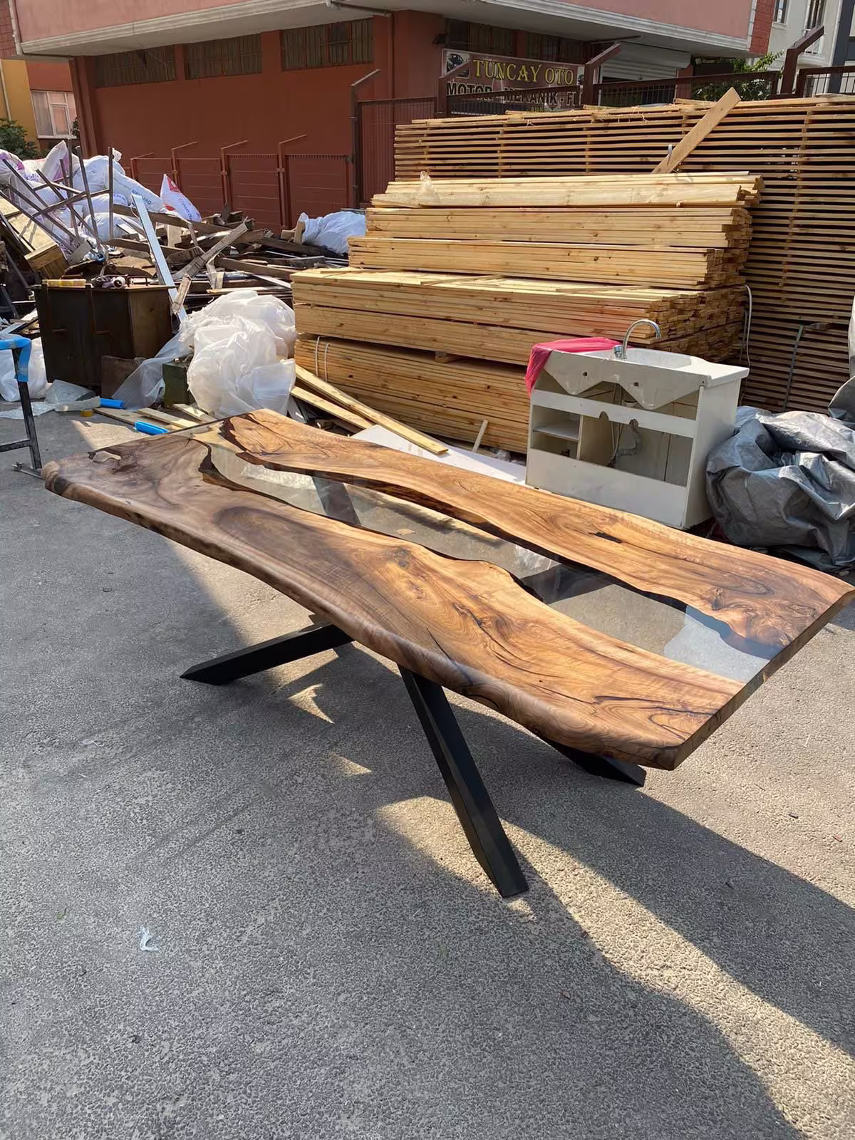 Resin River Table, Custom 96" X 40" Walnut Clear Epoxy Live Edge Dining Table Order For Ebru2