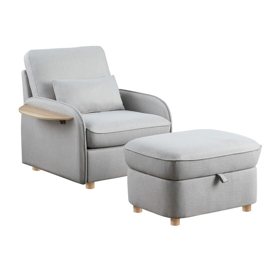 Linen Accent Chair Side Chair Leisure Chair with Storage Ottoman and Folding Side Table