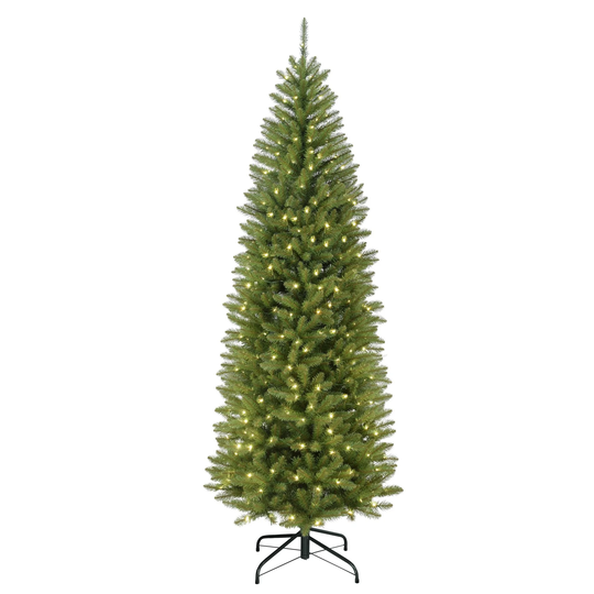7.5' Pencil Fraser Fir Artificial Christmas Tree, Multi-Color Lights