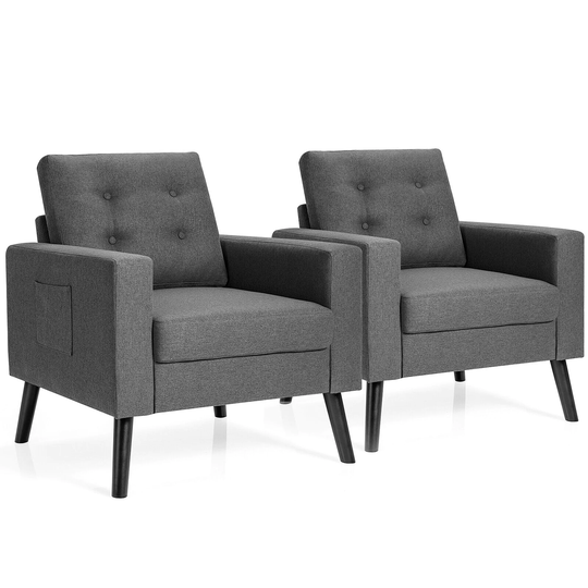Gymax Set of 2 Upholstered Accent Chair Single Sofa Armchair w/ Wooden - See Details