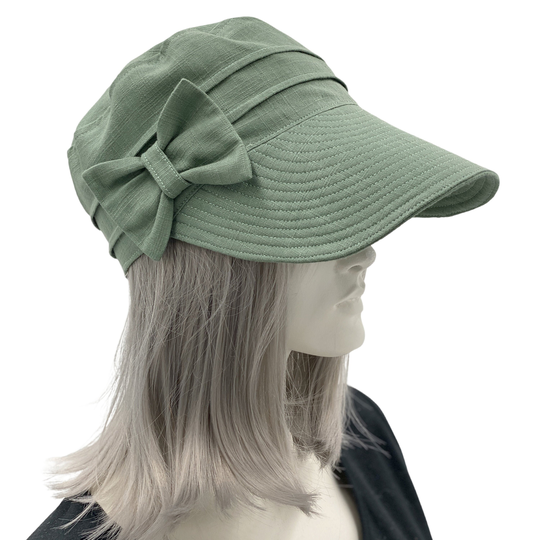 Cadet Cap With Wide Peak, Green Linen Sun Hats Women Or Choose Your Color, Small Business, Handmade in Usa