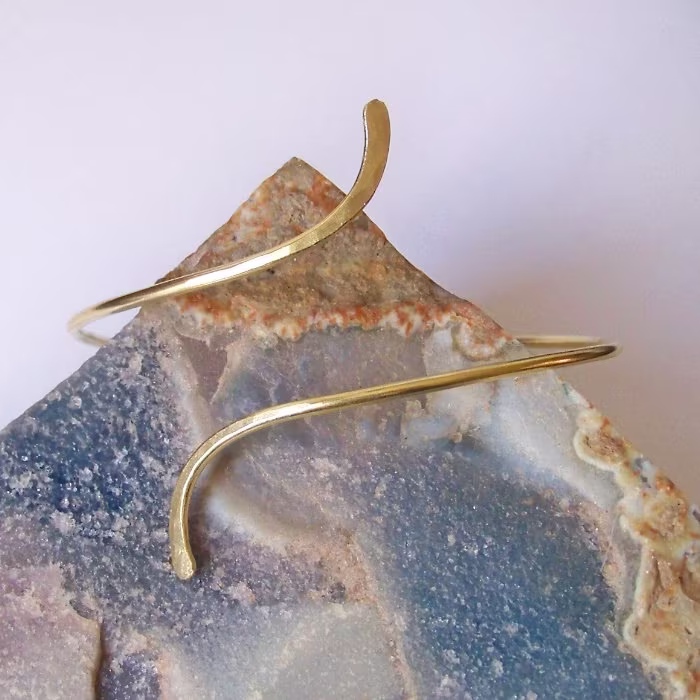 Gold Armlet Armband - Smooth With Hammered Ends Lightly Curved Wisps Arm Band Upper Cuff Bracelet Brass Bronze Copper Silver