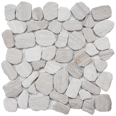 River Rock Snow Random Sized Marble Pebbles Mosaic Wall & Floor Tile