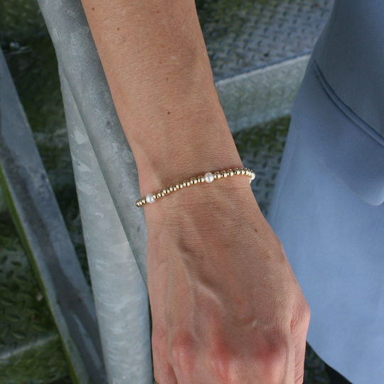 Fresh Water Pearl Gold Filled Bracelet, Isabella Celini, Beads, Stretch Stacking Gift For Women, Bridesmaid