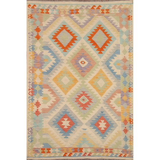 Southwestern Colorful Kilim Area Rug Flat-weave Oriental Wool Carpet - 5'1"x 7'2"