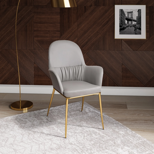 Modrest Blanton Modern Grey Leatherette & Gold Accent Chair