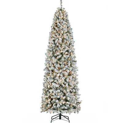 Slender Green Spruce Flocked/Frosted Christmas Tree with 250 Lights LED Lights