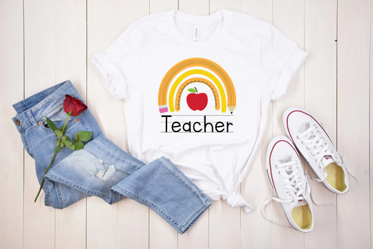 Teacher Pencil Apple Rainbow Shirt, Kindergarten Elementary Gift