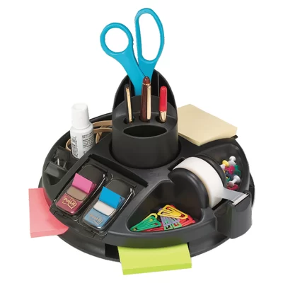 3M Rotary Self-Stick Notes Dispenser, Plastic, Rotary, 10" diameter x 6h, Black