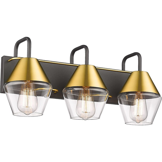 3-Light Bathroom Vanity Light,Modern Vanity Wall Sconce Over Mirror,Black and Brushed Gold Finish with Clear Glass