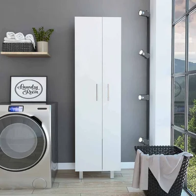 White Versatile Tall Pantry Or Laundry Cabinet