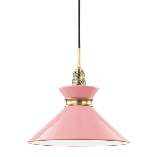 Mitzi by Hudson Valley Kiki 1-light Aged Brass Small Pendant, Pink Metal