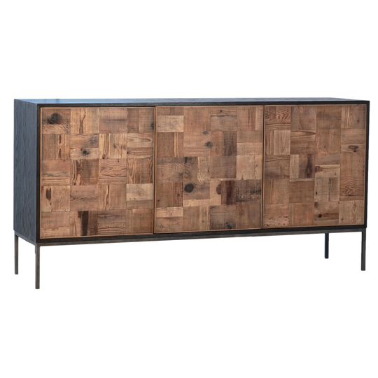 Brady 72" Antique Oak Wood Sideboard in Black and Natural Brown with Iron Legs