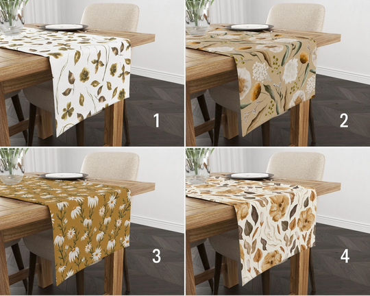Bohemian Floral Runner, Boho Table Yellow & White Tablecloth, Digital Print Linens, Dining Room Decor, Gift For Her