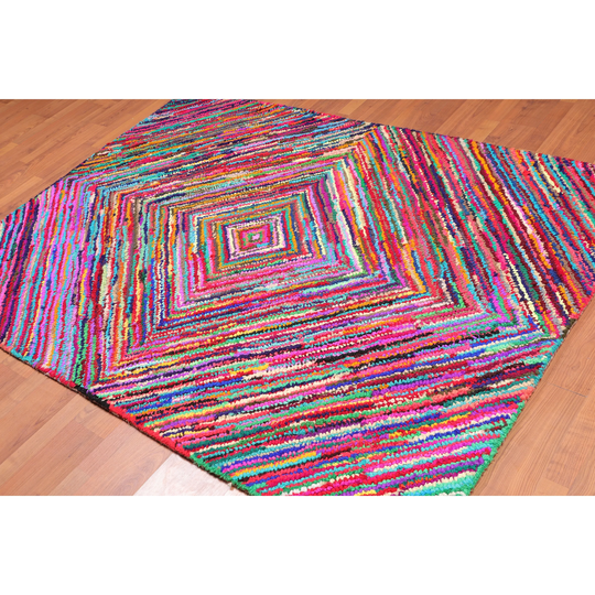 Hand Made Multi Color, Chindi Cotton Modern & Contemporary Oriental Area Rug - 5' x 6' 10"