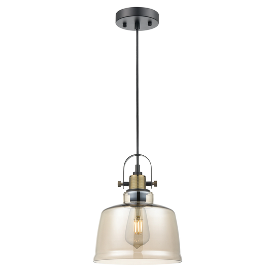 Light Society Arie Pendant Light with Cognac Glass Shade - Black/Brass/Cognac