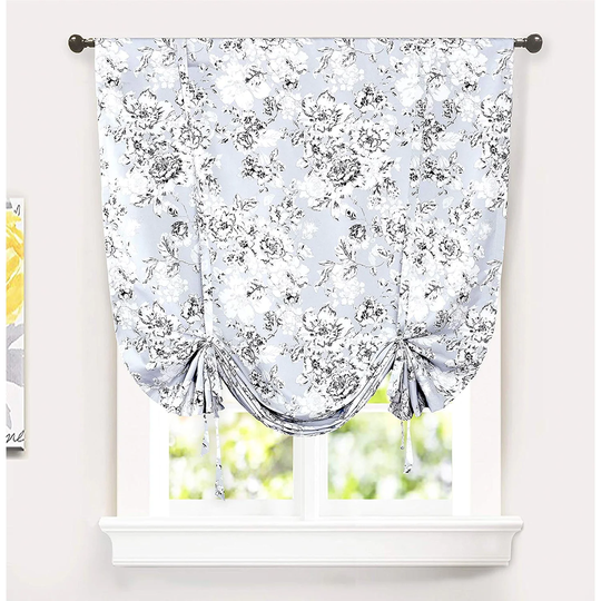 DriftAway Floral Pencil Sketch Tie Up Curtain Lined Single Shade - 45 x 63