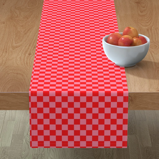 Bright Checks Table Runner - Red & Pink Checkerboard By Maryyx Retro Nostalgia Y2K Colorful Cotton Sateen Spoonflower