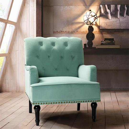 EYIW Accent Chair Armchair with Rubber Wood Legs and Nailhead Trim, Tufted Velvet Fabric Upholstery Accent Chairs