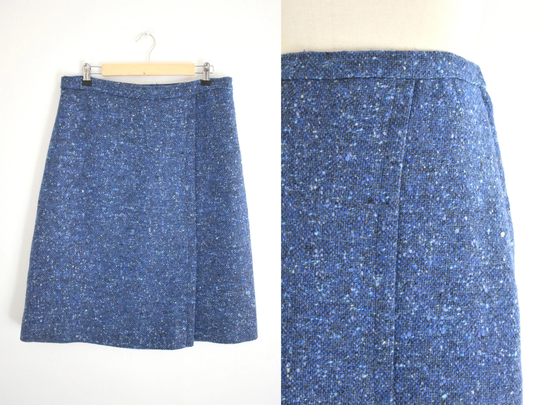 1960S Blue Flecked Tweed Wool Pencil Skirt