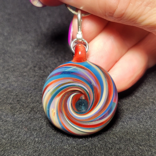 Multi-Color Vortex Pendant Handmade - My Reversible in A Window Design With Sterling Silver Bail
