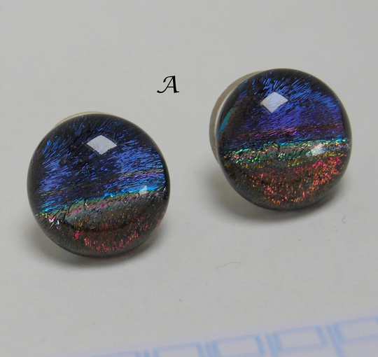 Colorful Earrring Studs/14mm Glass Dichroic Cabochon Colored Glass Beads /Stud Earring Earrings Blue