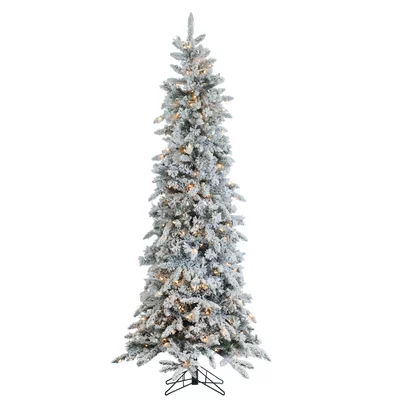 7.5' White/Green Pine Artificial Christmas Tree with 450 Clear & White Lights with Stand