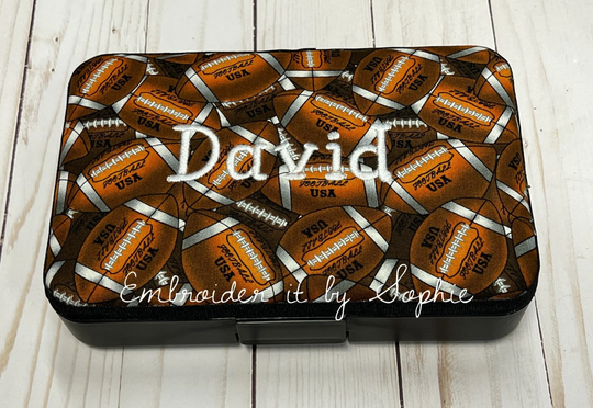 Personalized Kids School Pencil Box Case/Art Supplies Sticker Box/Crayon Storage Container/Football Sports Ball