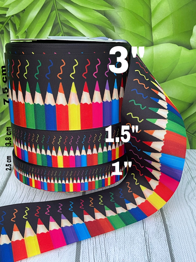 Craft Supply Grosgrain Ribbon. Color Pencils Crayons School Ribbons. Back To