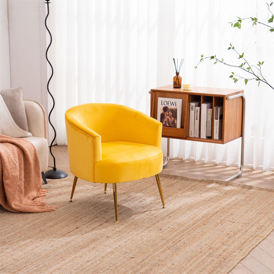 Modern Velvet Armchair Accent Chair with Gold Metal Legs,Yellow