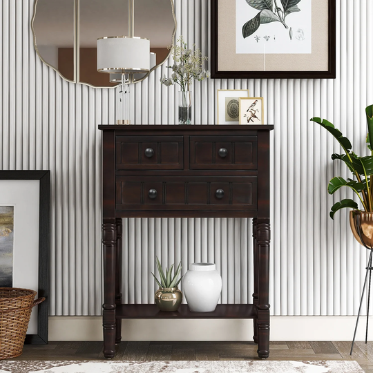 Console Table, Sofa Table with Three Storage Drawers and Bottom Shelf