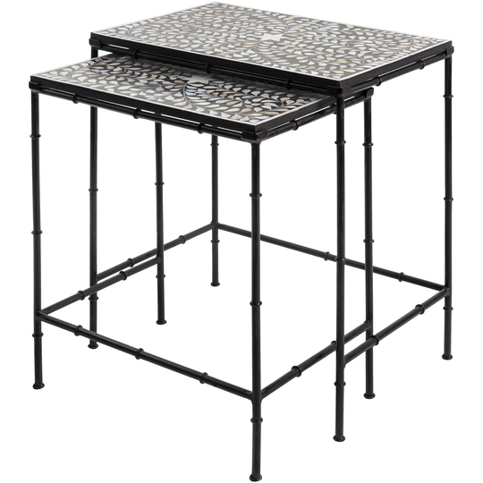 Set of 2 Black and Beige Rectangular Nesting Tables 24"