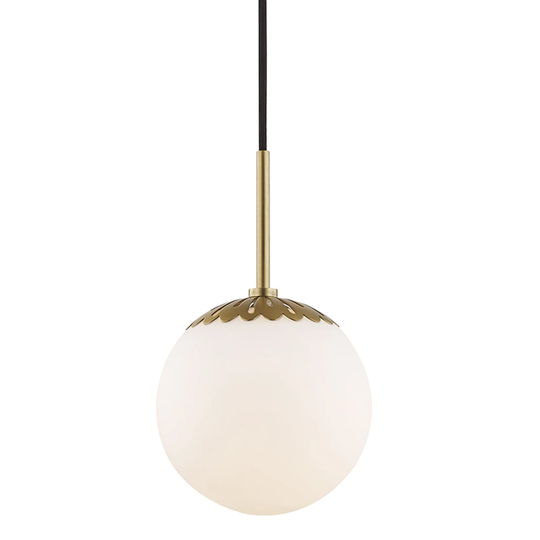 Mitzi by Hudson Valley Paige 1-light Aged Brass Small Pendant, Opal Glossy Glass