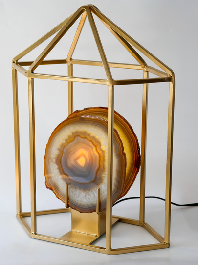Agate Table Lamp | Natural Slices Gold Lamb Crystal